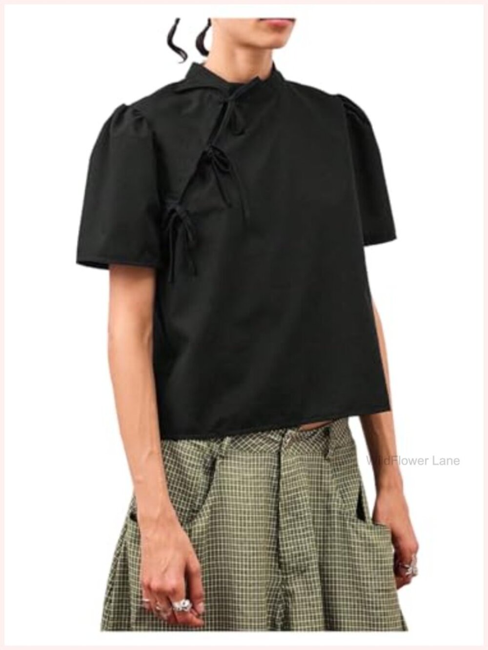 Y2K Going Out Tops Bow Tie Cheongsam Blouse Puff Sleeve Stand Collar